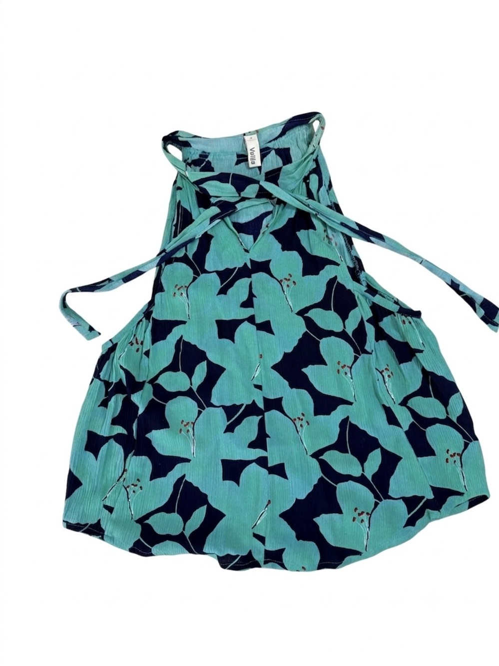 Light Teal and Navy Floral Halter Tank